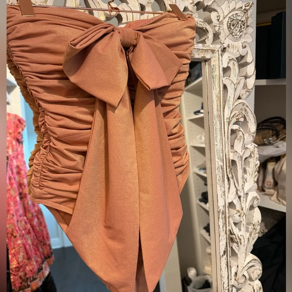 ZIMMERMANN Coco Metallic Drape Bow One-Piece Swimsuit -Shell Pink Sz: 1 (US 4-6) - Picture 8 of 12